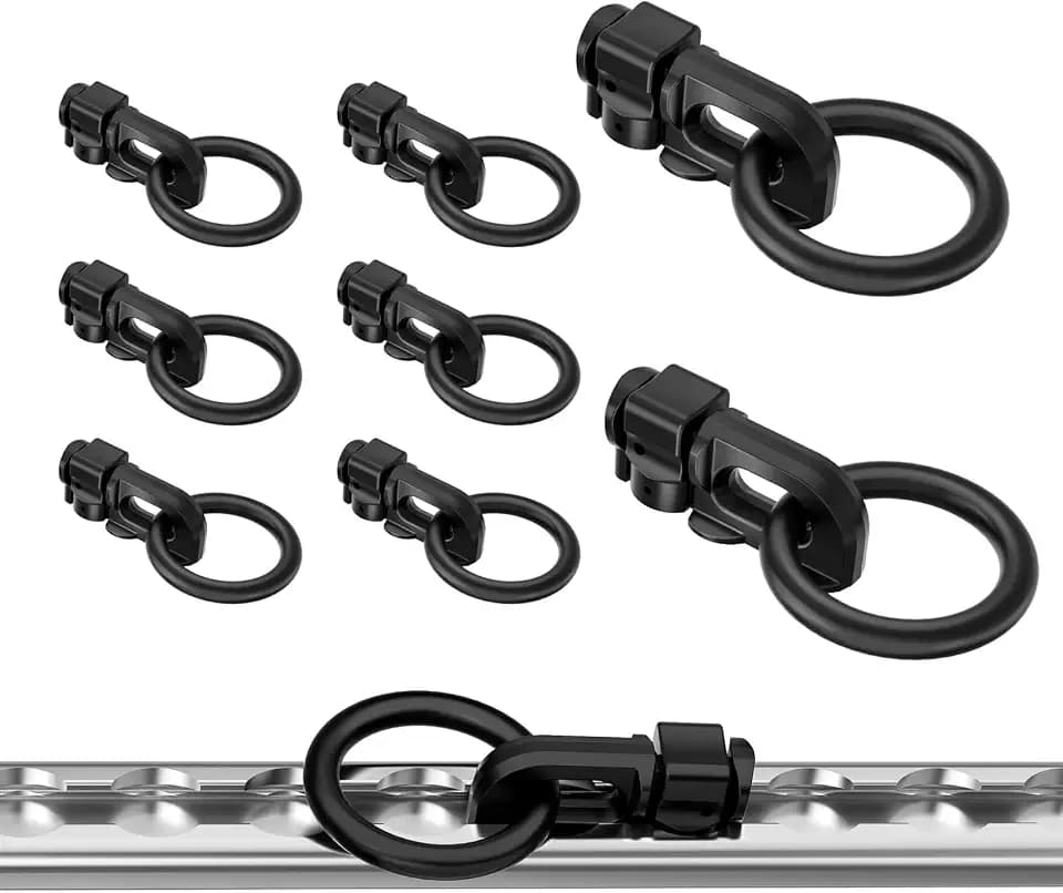 8Pcs L-Track Double Stud Tie Down with O Ring, 5000 lbs Breaking Strength, Carbon Steel with Rust-Resistant Coating, Quick Release, Heavy-Duty L Track Accessories for Trailer, Truck