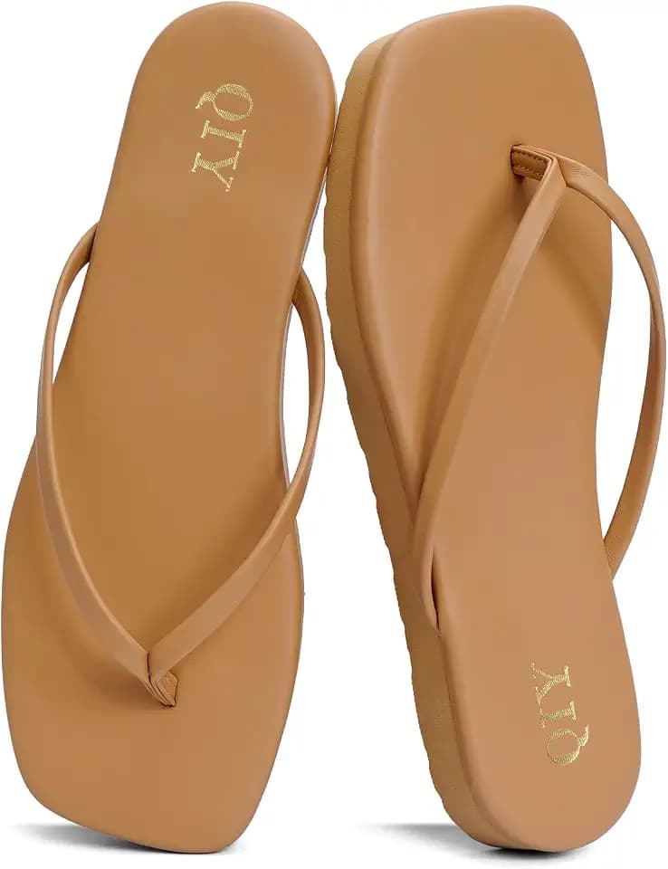 QIY Flip Flops for Women Square Toe Platform Sandals Slides