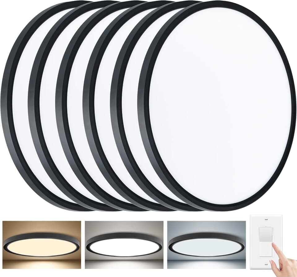 6 Pack 15.8Inch 3520LM LED Flush Mount Ceiling Light, 32W 3000K/4000K/5000K 3CCT Seletable, Round LED Ceiling Light for Bedroom Living Room Kitchen Hallway Office,Black