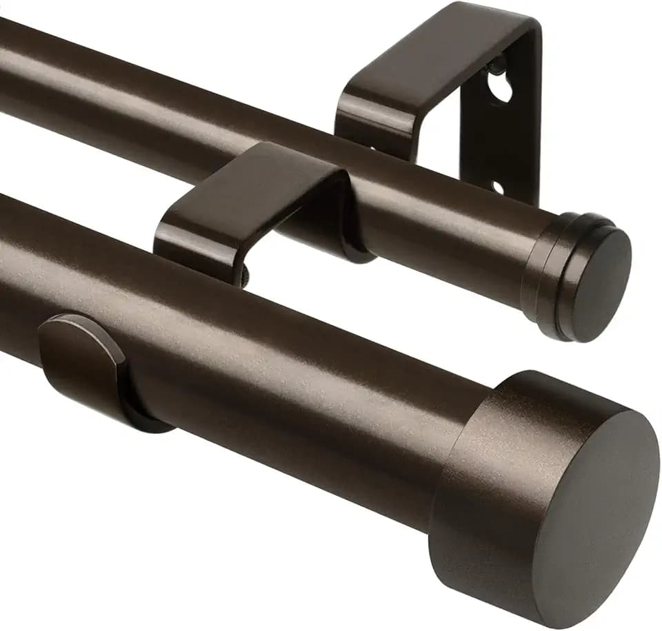 KAMANINA Bronze Gardinenstange 2 Läufig 167-304 cm, Ø 25 mm Vorhangstange | Gardinenstange Doppelläufig, Verstellbar, Wandhalterung, Metall, bis 15 KG, mit Endkappen, für Fenster, Einfache Montage