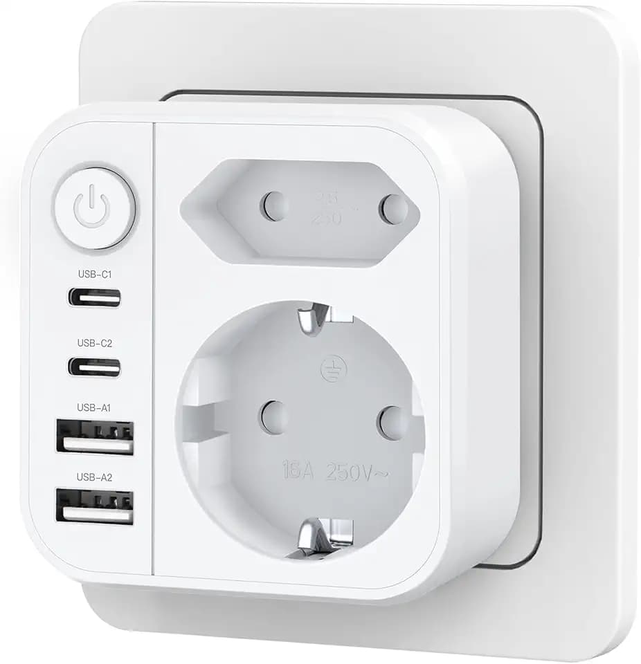 Mehrfachsteckdose 6-in-1 mit USB, Wandsteckdose 3680W/16A
