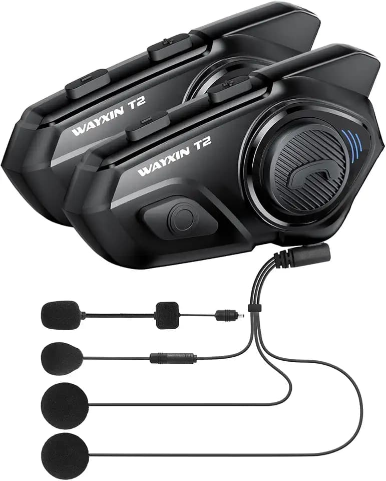 T2 Motorrad Headset mit Gegensprechanlage,Helm Kommunikationssystem für 2 Personen in Reichweite von 300m, mit Sprachassistent, Wasserdicht Freisprecheinrichtung,Musikanrufsteuerung(2pcs)