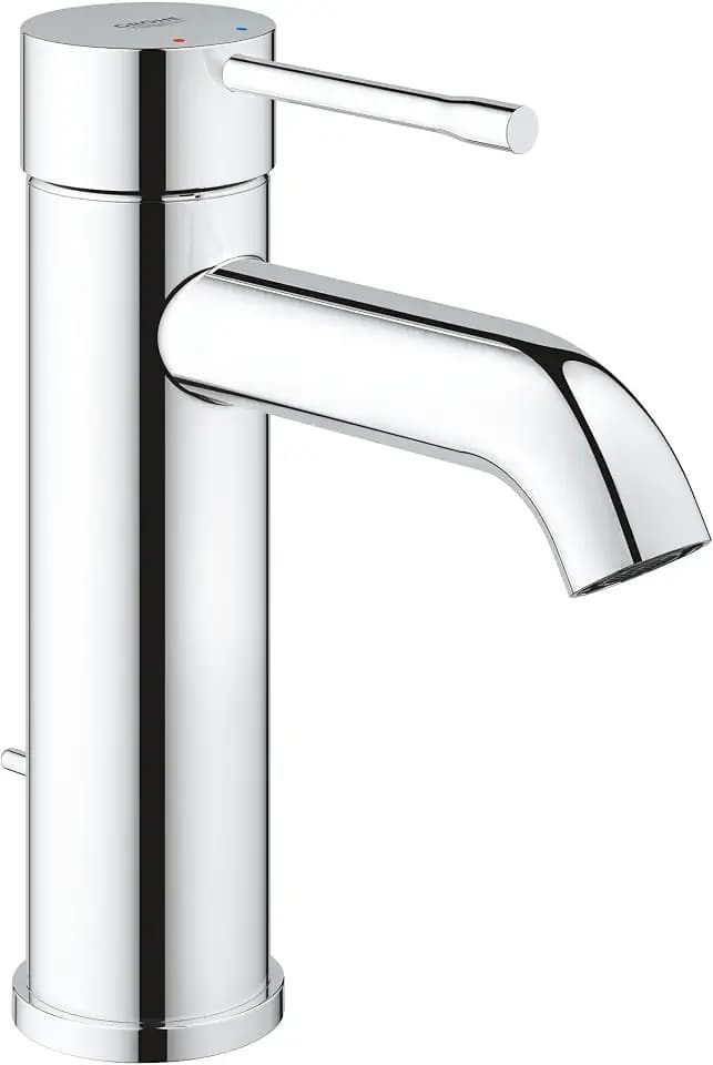 GROHE Essence, Waschtischarmatur, wassersparend (Wasserhahn für das Bad, Badarmatur mit Zugstangen-Ablauf, 17cm hoch, einfache Installation am Waschbecken, langlebige Oberfläche), chrom, 23589001