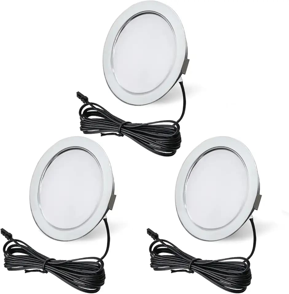 3er Set LED Einbaustrahler 12V 4000K Neutralweiß 3,5W, einbaustrahler flach 300LM Bohrloch 55-58mm und 15mm Flache, Dimmbar Möbeleinbauleuchte Einbauspots LED Spot 12v mit 2M Kabel, Chrom