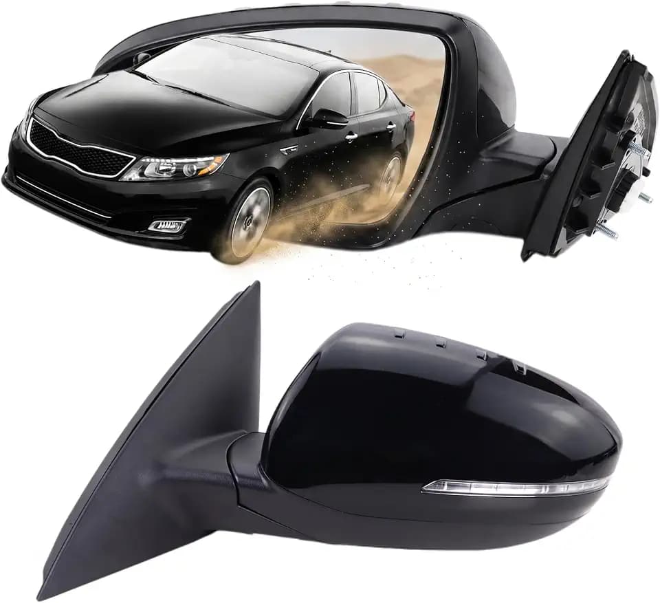 Left Driver Side Mirror Compatible With 2014 2015 Kia Optima With Manual Folding Power Glass Turn Signal Heated Black Replace#876104C501(6Pins)