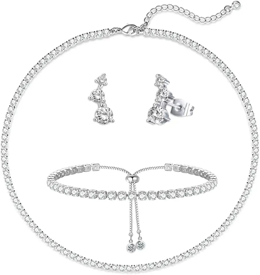 Crystal Wedding Jewelry Set, Necklace Earrings, for Accessories