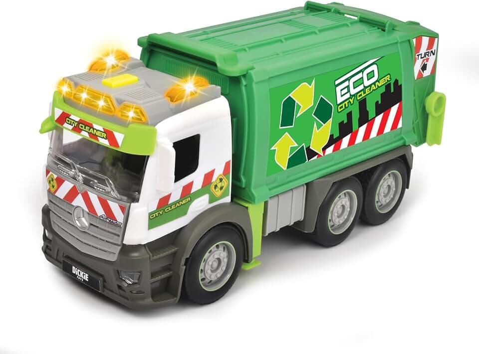 Dickie Toys – Action Truck Müllauto – Müllwagen inkl. Mülltonne, mit Sound und Warnlicht, Be- und Entladefunktion, Müllabfuhr für Kinder ab 3 Jahren, Grün/Weiß