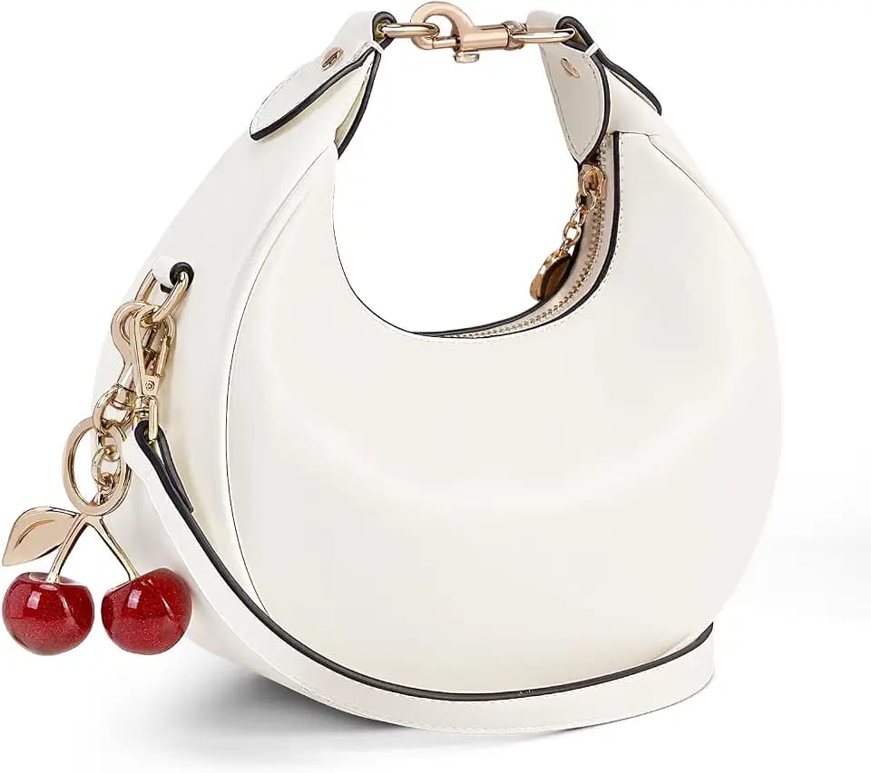 Lushandy Soft Leather Crescent Bag Small Shoulder Bag with Cherry Luna Bag 3-in-1 Clutch Purse Designer Hobo Tote Handbag
