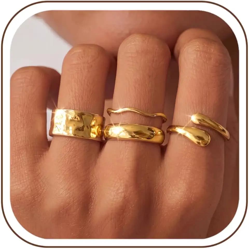 Sllaiss 14K Gold Plated Rings for Women Non Tarnish Chunky Stack Ring Set