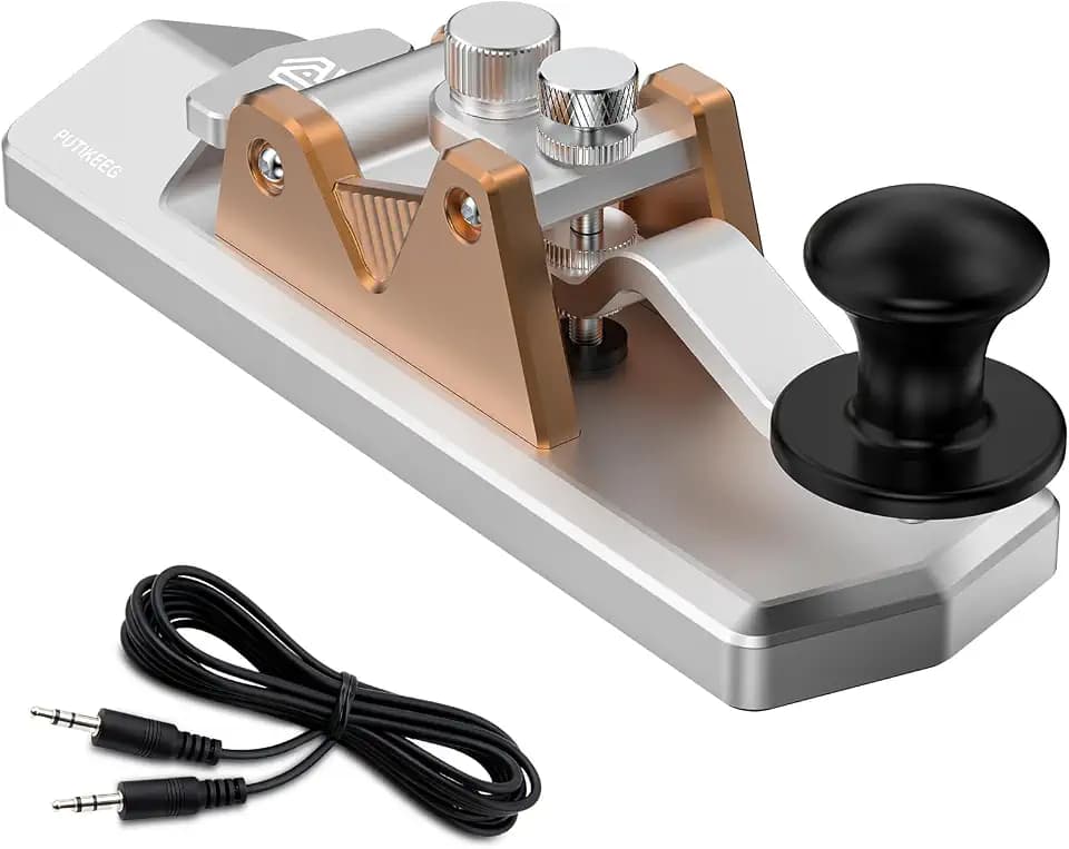 CW Key Automatic Morse Send Telegram Double Paddle Morse Code Key Aluminum Alloy Body(Silver)