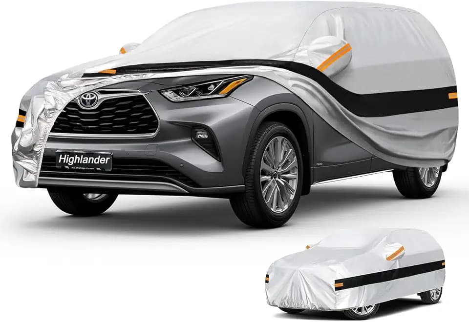 10 Layers SUV Car Cover Custom Fit for Toyota Highlander (2013-2024) Waterproof All Weather for Automobiles, Outdoor Full Cover Rain Sun UV Protection.Silver