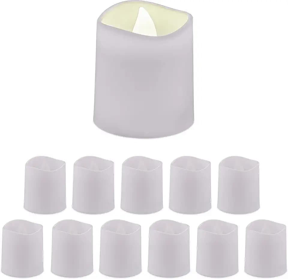 Relaxdays LED Teelichter 12er Set, LED Kerzen warmweißes Licht, HxD: 4,5x4 cm, elektrisch, flammenlose Teelichter, weiß