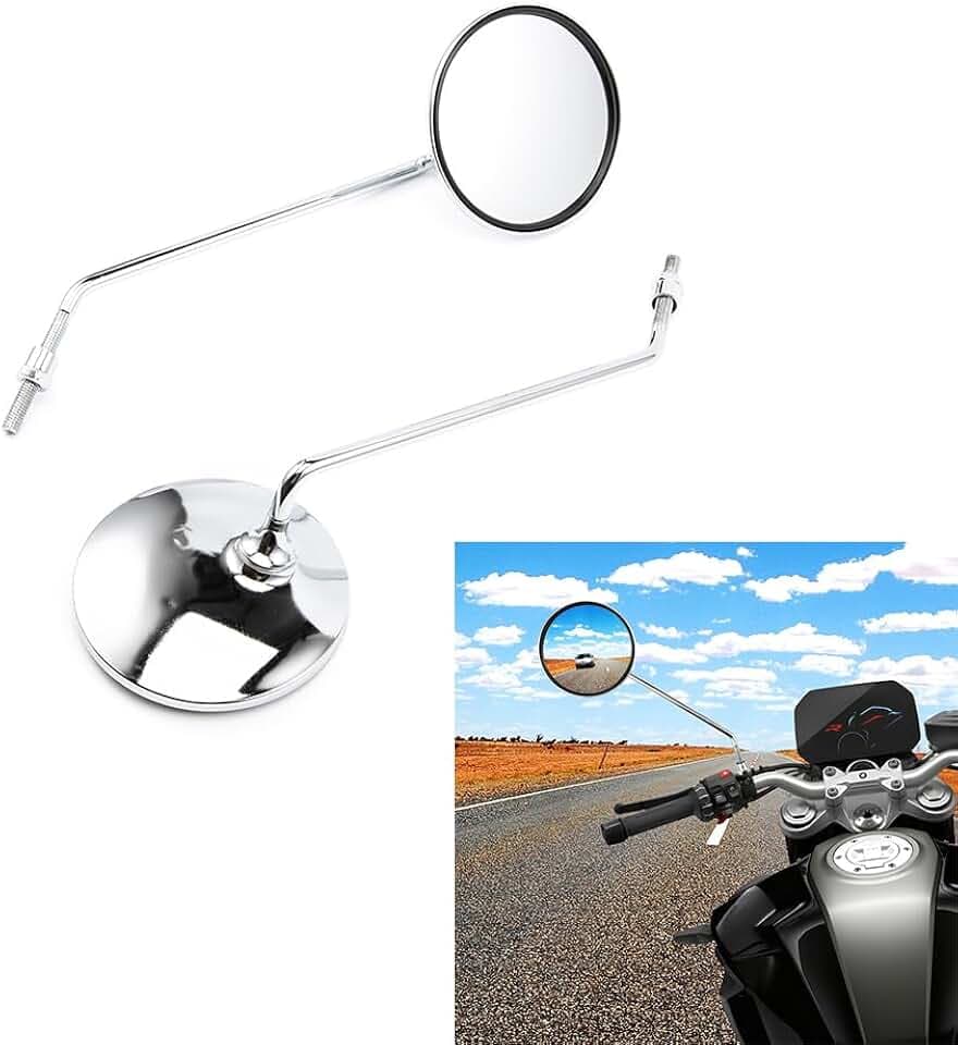Motorrad Seitenspiegel langer Stiel 3.74 Zoll runder Rückspiegel 8MM Schrauben für Cafe Racer Bobber Chopper Scooter