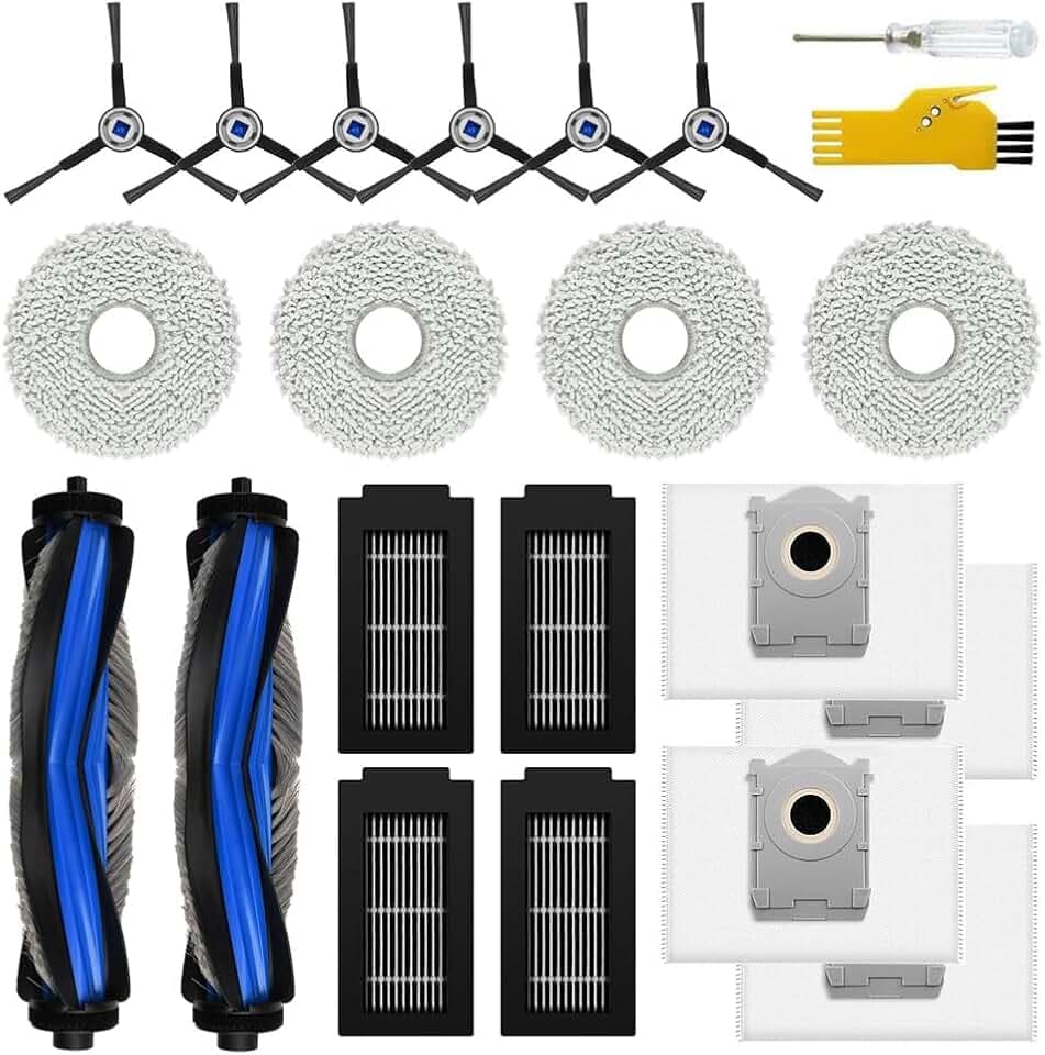 Zubehör für ECOVACS DEEBOT T50 Pro Omni / T50 Omni / T50 Omni Gen2 / T50 PRO Omni Gen2 Roboterstaubsauger 2 Hauptbürsten, 4 Filter, 6 Seitenbürsten, 4 Mopp-Tücher, 4 Staubbeutel