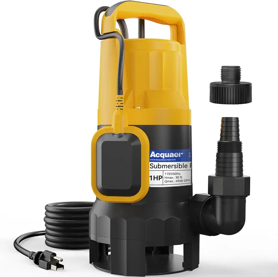 Acquaer 1HP Sump Pump, 4948GPH Utility Pump with Auto Float Switch