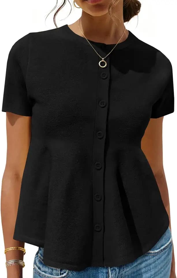 Saodimallsu Womens Peplum Short Sleeve Cardigans Babydoll Knit Sweater Tops
