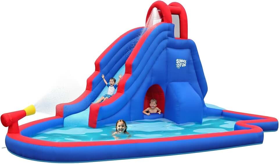 Sunny & Fun Deluxe Inflatable Water Slide Park with Climbing wall & Tunnel