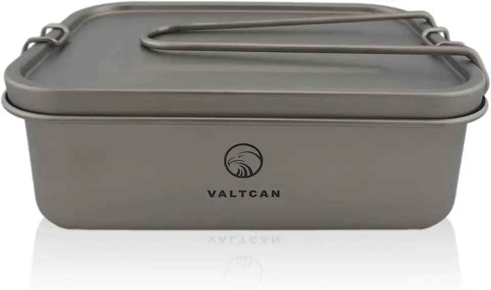 Valtcan Titanium Lunch Bento Storage Box 1200ml 40 oz Grade 1 Airtight Locking Lid Leakproof Foldable Handle Reheatable on Fire Ultralight 254g Camping Office Meal Prep Food Container Dishwasher Safe