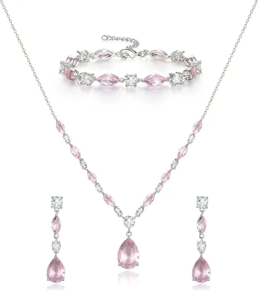 Cubic Zirconia Teardrop Wedding Bridal Jewelry Set for Bride Bridesmaid