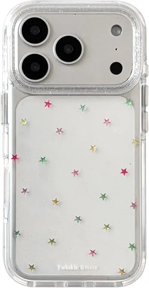 Compatible for iPhone 17 Pro Max Case Clear Cute Colorful Glitte Shiny Stars Aesthetic Design for Women Teen Girls Sparkle Sparkly Cute Phone Protective Cover-Clear