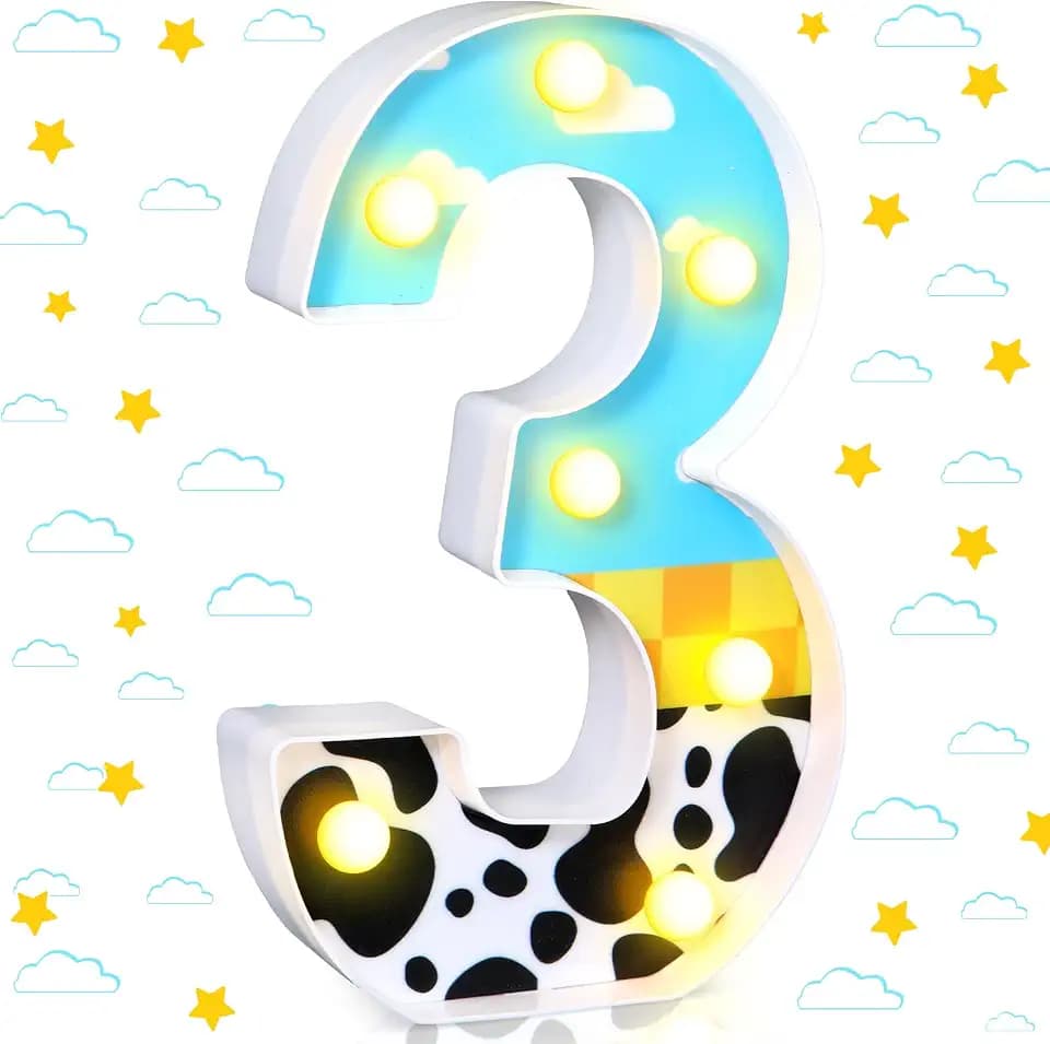 Rossesay LED Light Up Number Number 3, Toy Cartoon Birthday Decor