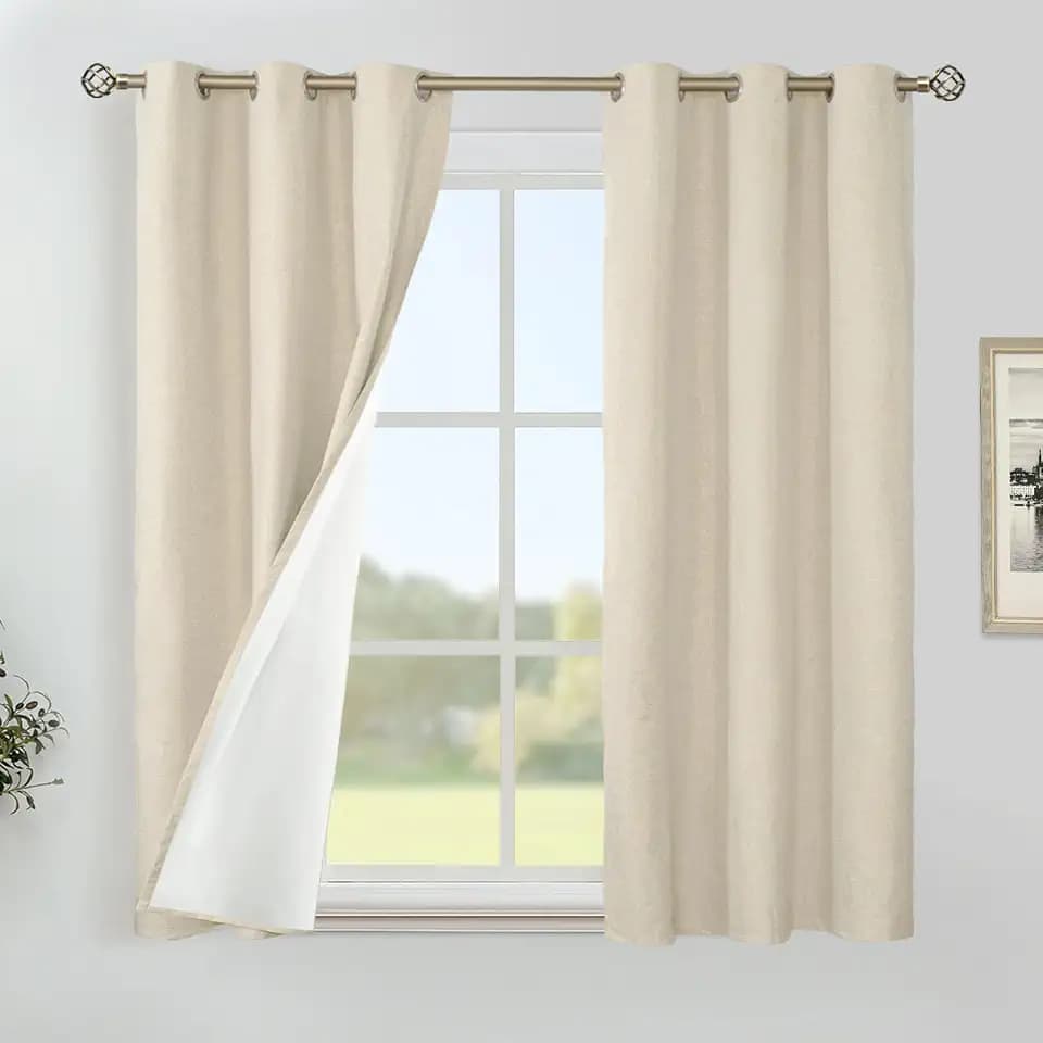 YoungsTex Beige Linen Blackout Curtains 54 Inches Long for Bedroom