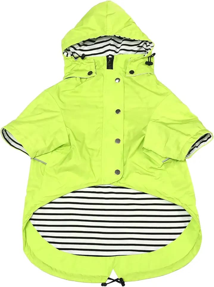 Morezi Dog Zip Up Raincoat with Reflective Buttons, Rain/Water Resistant, Adjustable Drawstring, Removable Hood, Raincoats with Legs 8lbs to 80lbs Available Light Green XL
