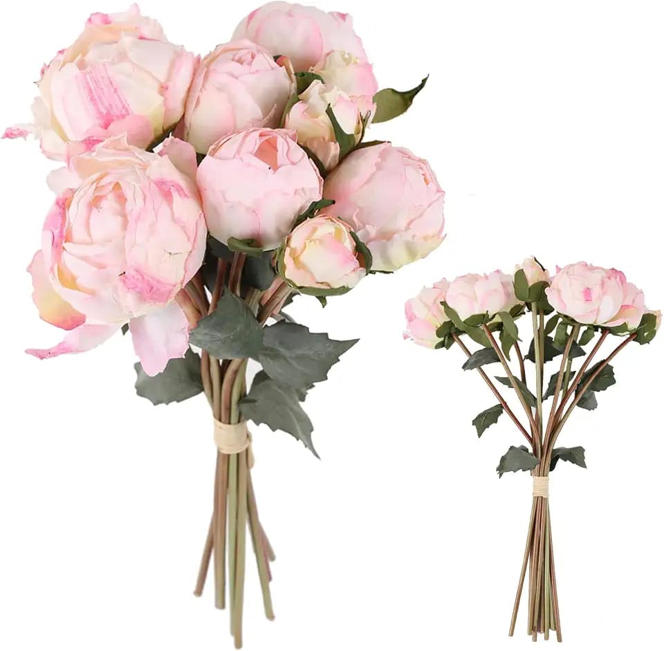 Pink Peonies Artificial Flowers 2 Bouquets Vintage Peonies 18pcs Pink Peonies with Single Long Stems Silk Flowers for Wedding Decoration Bride Bouquet Flowers Crafts Floral Arrangement (Pink)