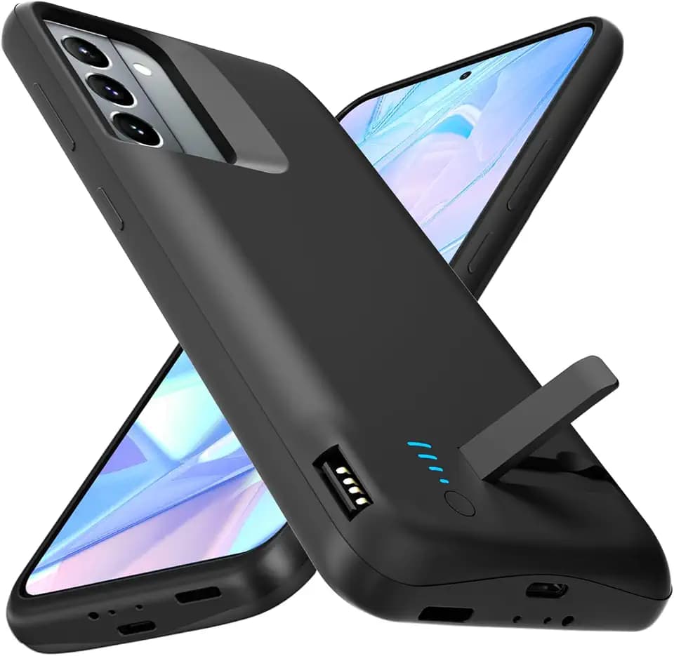 Akkuhülle für Samsung Galaxy S21, 7000 mAh Schlanke Wiederaufladbare Ladehülle Erweiterte Ladehülle, Backup-Akkuladegerät Tragbare Powerbank für Samsung Galaxy S21 (6,2 Zoll) – Schwarz