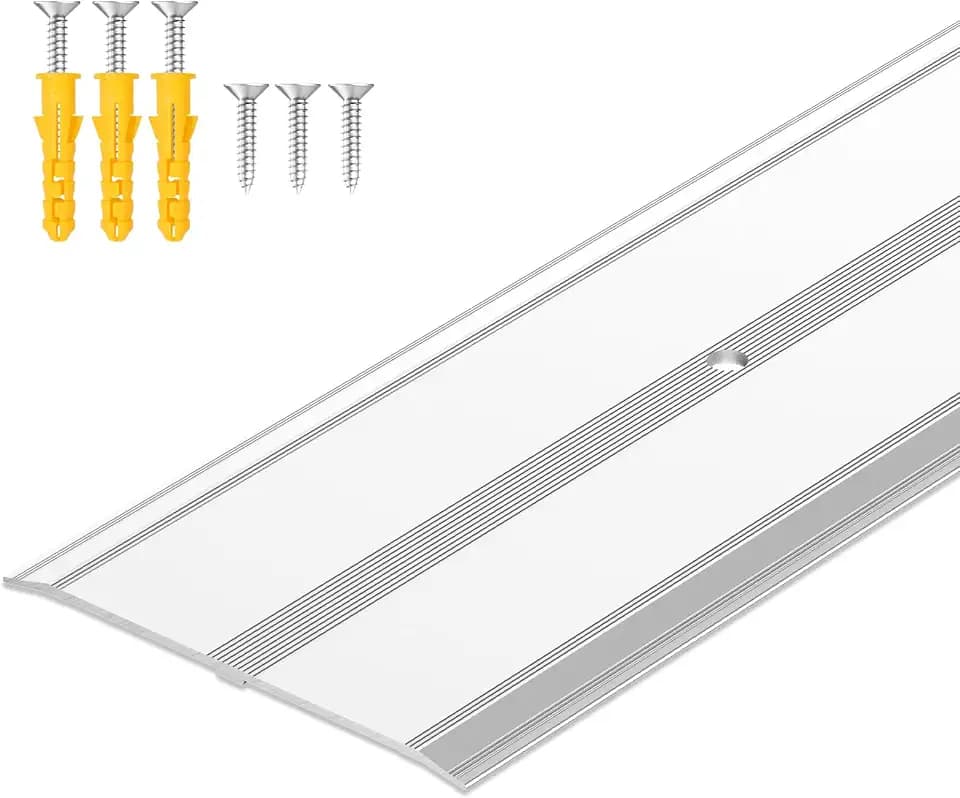 Raytano 36"L×4"W ×0.1"H Flat Profile Aluminum Floor Transition Strip, Metal Door Threshold for Carpet Wood Tile Vinyl Flooring Gaps, Indoor and Outdoor Doorway Decoration Protector(Silver,1pcs)