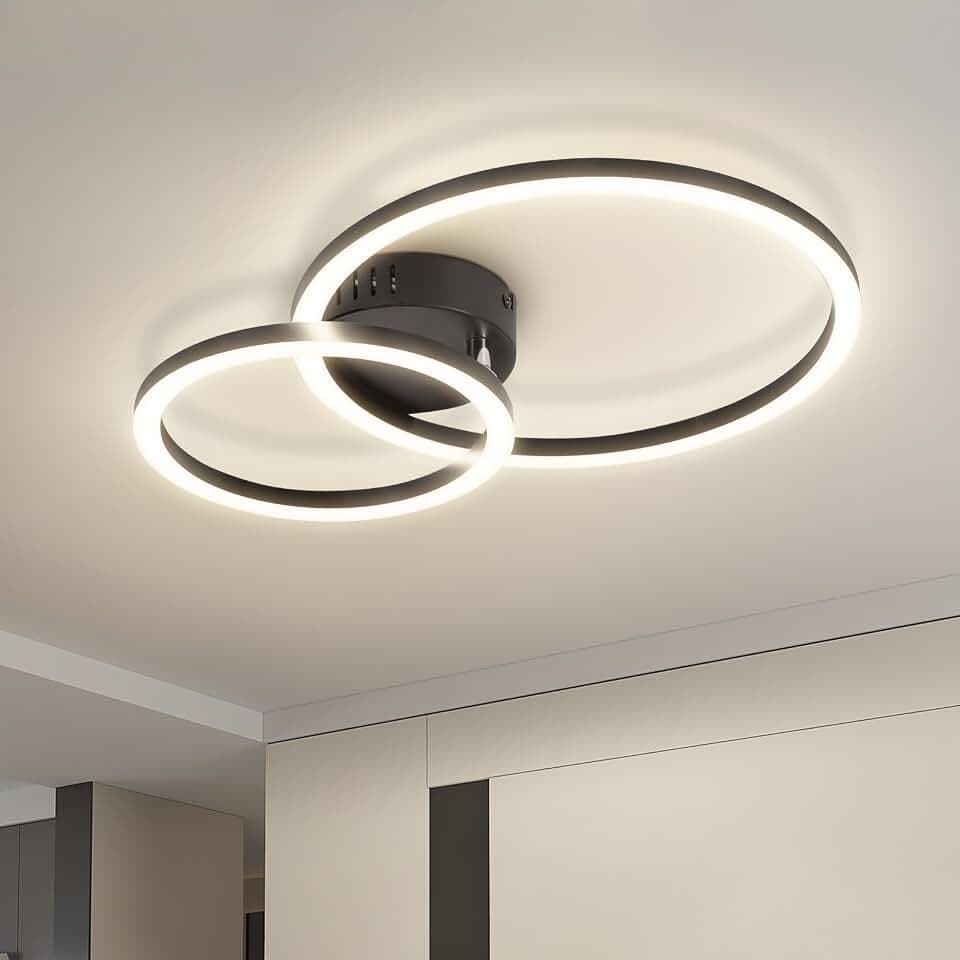 Homefire LED Deckenlampe Wohnzimmer Deckenleuchte - Schwarz Küchenlampe 23W | 4000K Küchenlampe 40cm Wohnzimmerlampe Modern 2-Ringe Design Deckenbeleuchtung für Küche Schlafzimmer Flur Büro