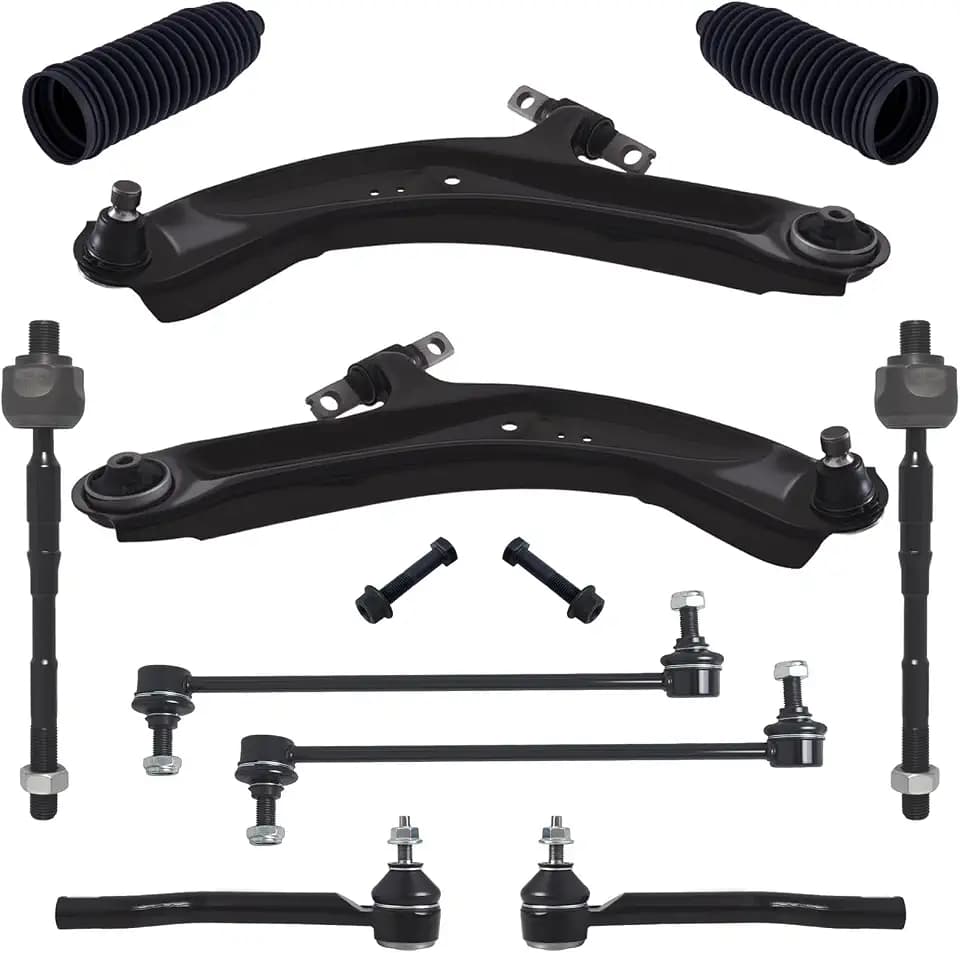TUCAREST 10Pc Suspension Kit Fit For 14-20 Ni-ssan Rogue, 17-22 Rogue Sport, 2 Front Lower Control Arm w/Ball joint + 4 Outer Inner Tie Rod + 2 Sway Bar + 2 Boots [# K623110 K750783 EV801396 ES801220]
