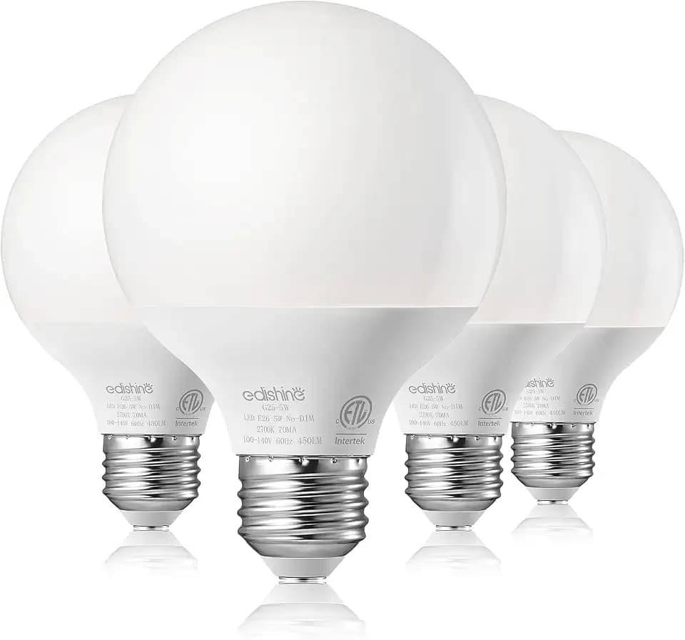EDISHINE 4 Pack G25 LED Vanity Light Bulbs 450LM 2700K
