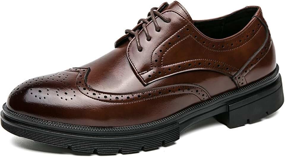 Men's Leather Platform Lace Up Wingtip Oxford Shoes Comfort Breathable Lug Sole Brogue Dress Shoes Casual Business Work Shoes