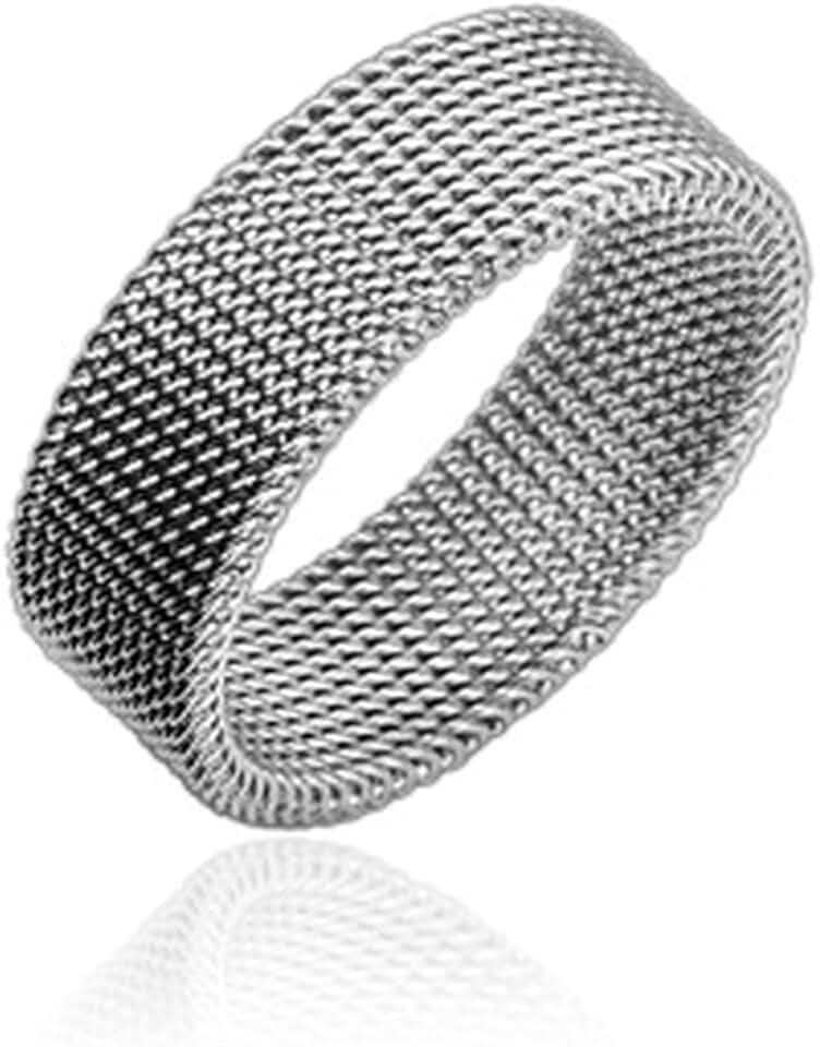 Bungsa Flexibler Ring Maschen Edelstahl Silber für Damen & Herren 49-70 (Fingerring Schmuckring Modering Mesh Partnerringe Frauen Männer Chirurgenstahl)