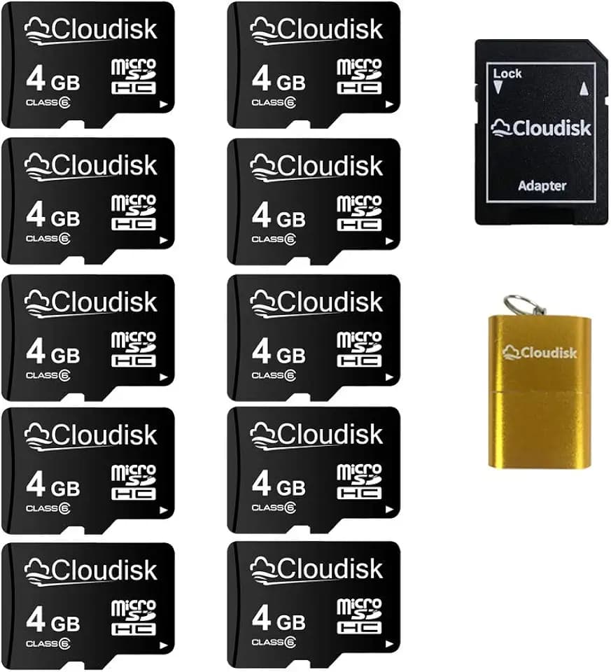 Pack of 10 Micro SD Card 4GB Flash Memory Card C6 Micro SDHC with SD Adapter, Card Reader (4GB)