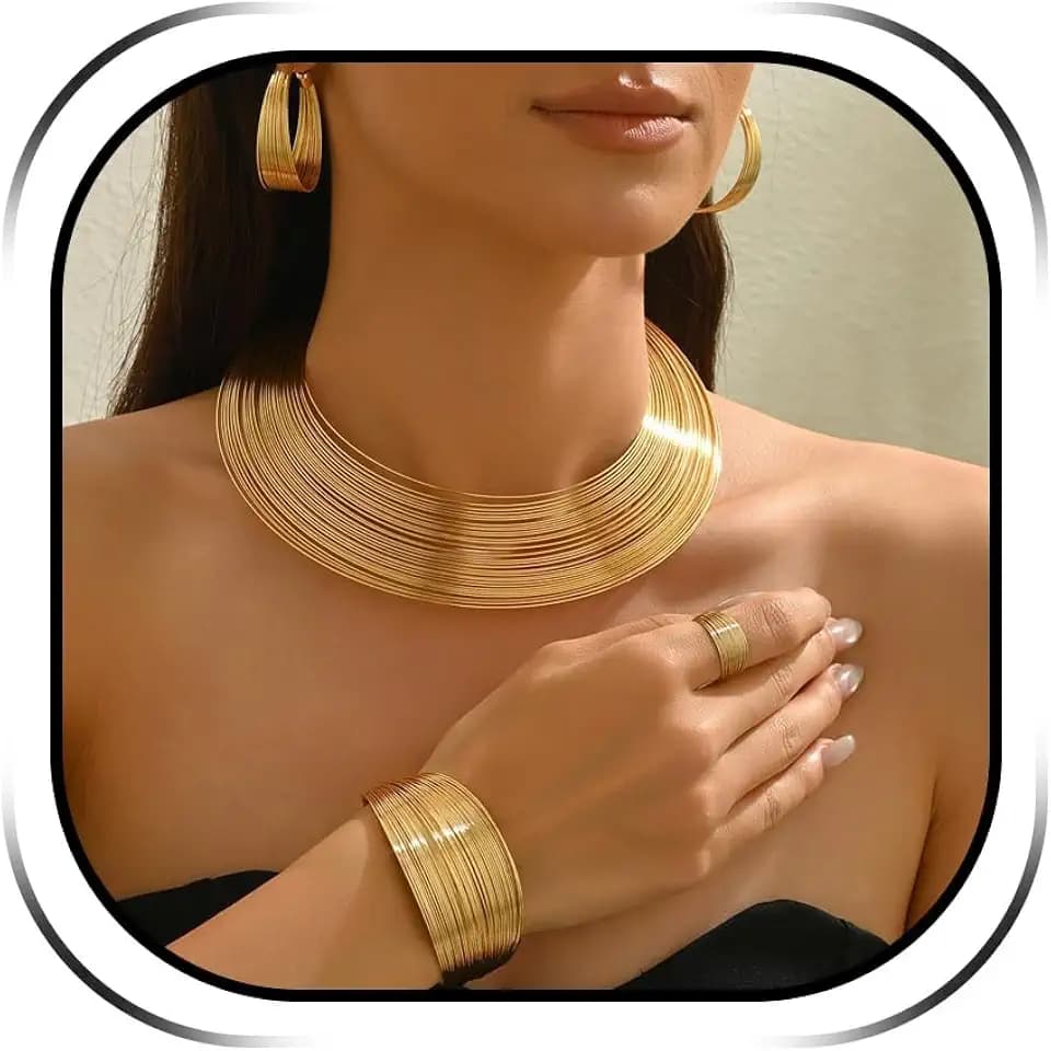 Long tiantian Chunky Gold Necklace Statement Gold Choker Necklaces for Women Exaggerated Ethnic Big Statement Necklaces Vintage Accessories for Women