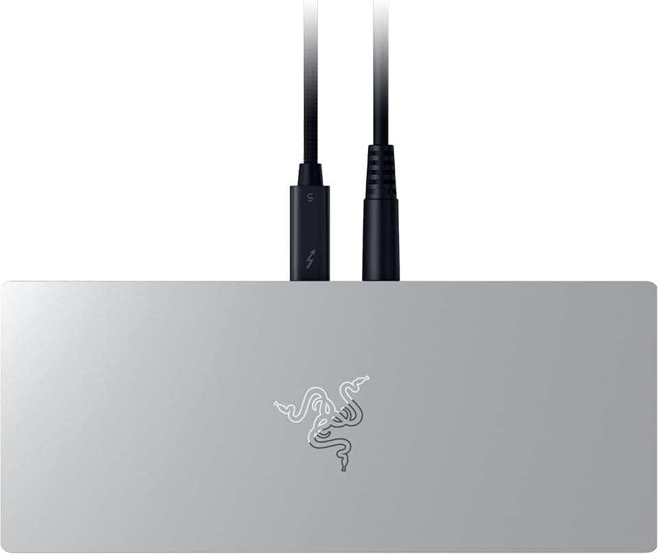 Razer Thunderbolt 5 Dock Chroma - 10 Anschlüsse mit M.2-Speicherslot - 3X 4K-Displays mit 144 Hz oder 1x 8K-Display - Thunderbolt Share-fähig - 140W Passthrough - EU Stecker - PC/Mac | Weiß