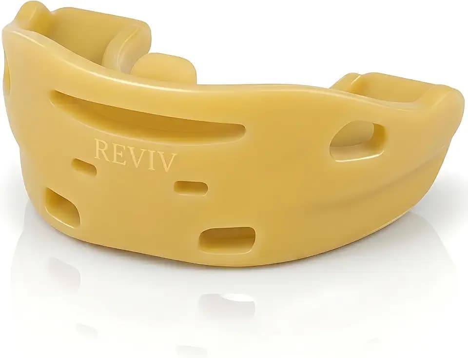 Reviv R3 Heavy-Duty Pre-Formed Dental Protector and Mouthpiece | Thicker Food-Grade Silicone with Air Holes | Low-Profile Gum Design for Standard & Wide Jaws - Medium (Yellow)