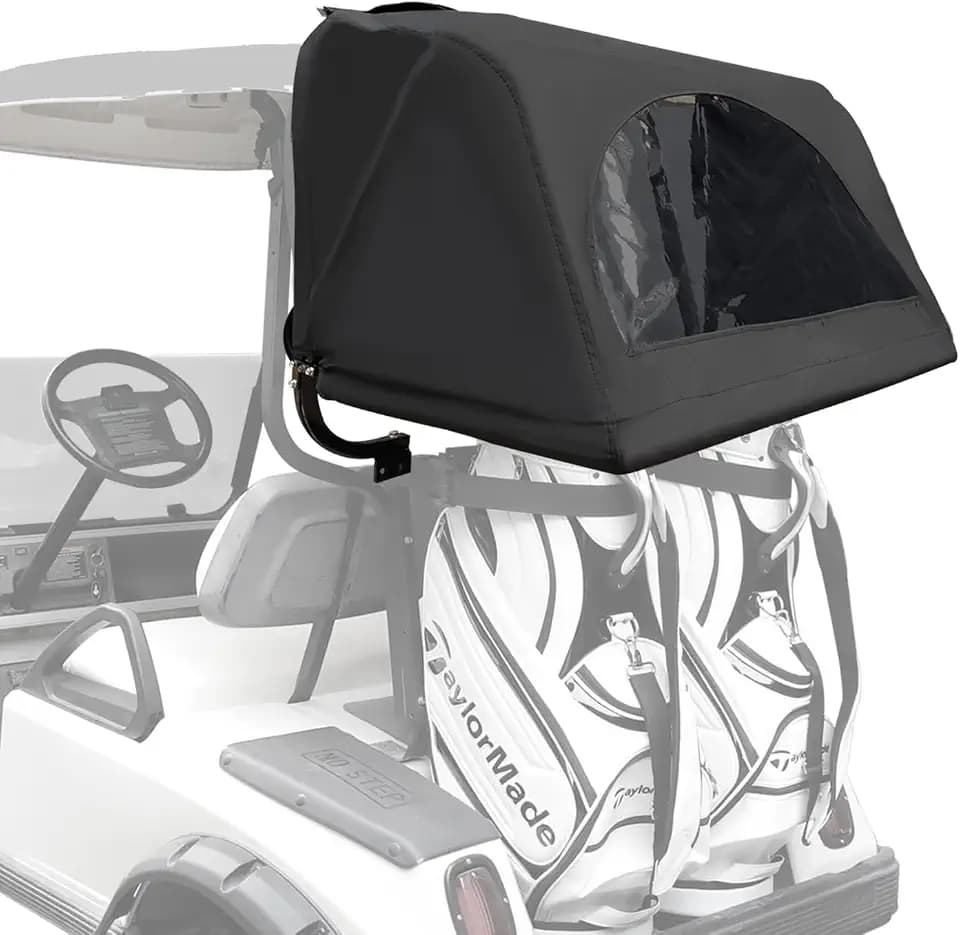 Universal Rear Bag Rain Cover Kit Suitable for Most 2-Passenger Club Car/EZGO/Yamaha Golf Carts, Rear Rain Cover for Golf Bag - Black/Yellow