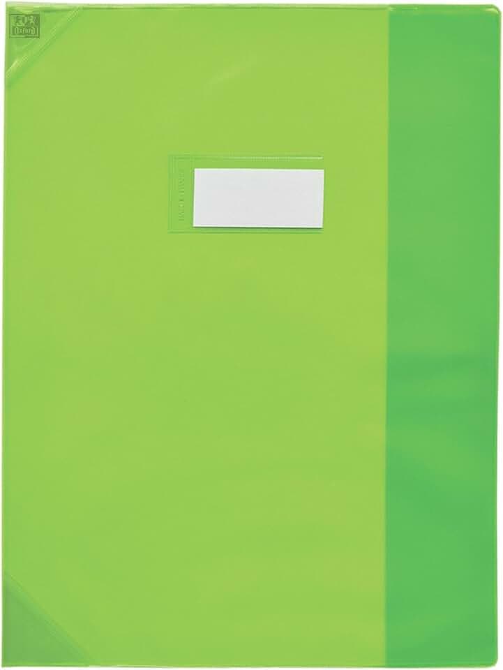 OXFORD Heftumschlag Strong Line, 24 x 32 cm, mit Klappe und Lesezeichen, PVC, transparent, 15/100, Grün