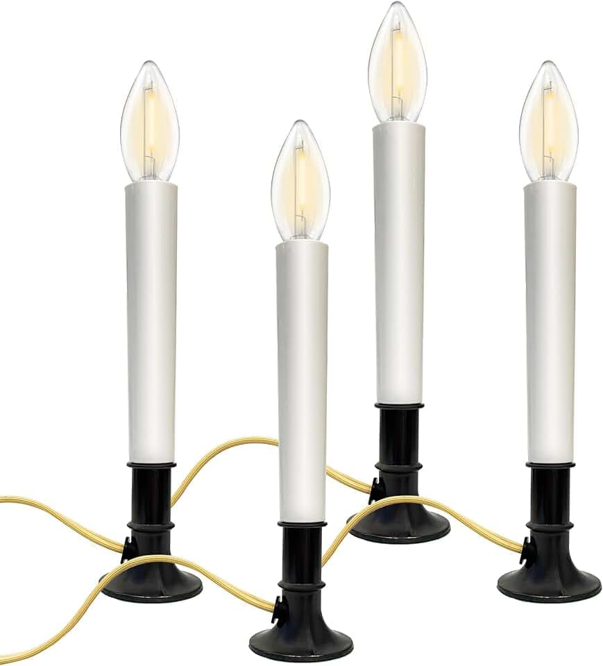 Dusk to Dawn Electric Window Candles with Sensor, 4 PACK Plug in LED Christmas Window Lights with Ivory Cord, Nickel Base, UL Certified Safe Holiday Candle Lights for Home Décor, 2700K Warm White Glow