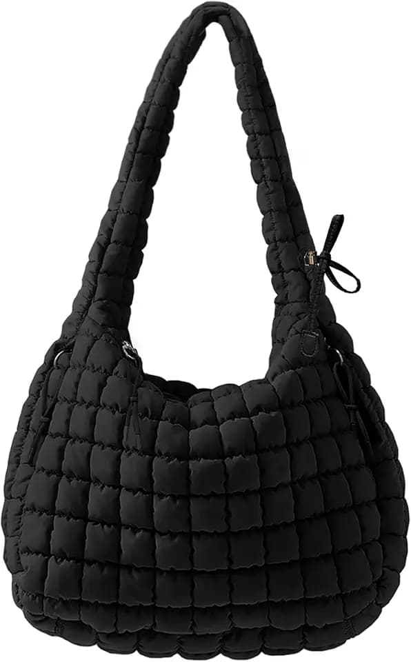 Quilted Tote Bag for Women, Nylon Puffy Hobo Crossbody Shoulder Bag Purse