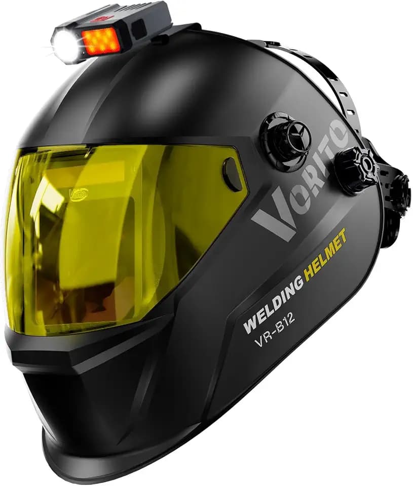 Large View True Color Auto Darkening Welding Helmet with LED Light - Solar Powered, 4 Arc Sensors, 1/1/1/1 Optical Clarity, Wide Shade 4/5-13 for TIG MIG ARC Grind