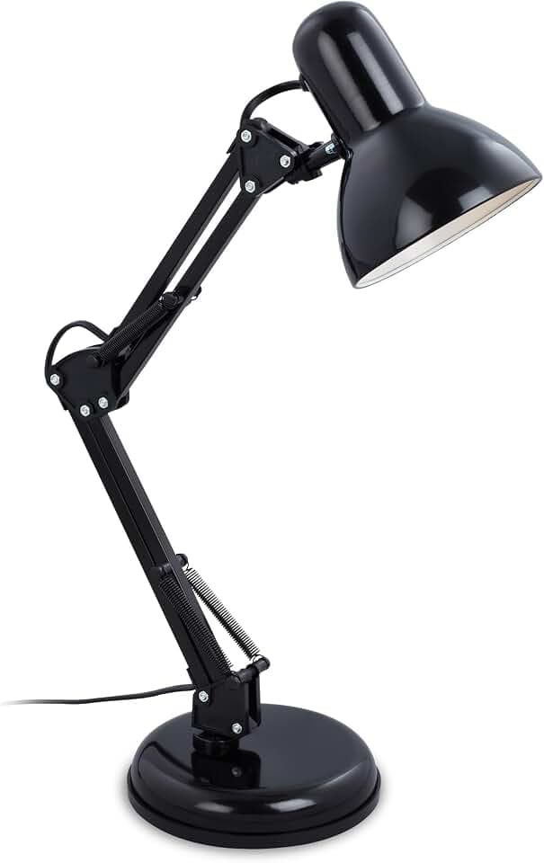 BRILONER - Schreibtischlampe Vintage mit Kabelschalter, schwenkbar, E14 Fassung, max. 25 Watt, Tischlampe, Lampe, Nachttischlampe, Tischleuchte, Deko, Bürolampe, Leselampe Bett, 53x15,5 cm, Schwarz