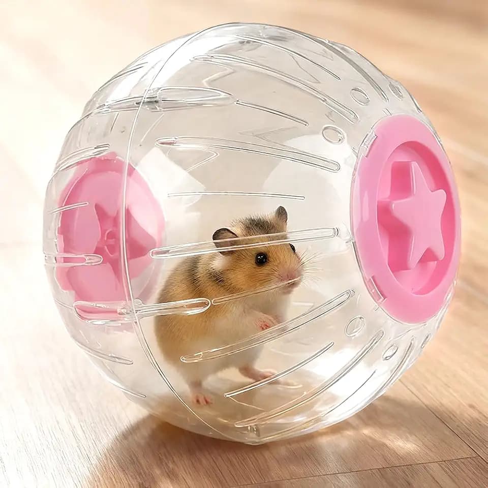 Hamster Exercise Ball 7.9 Inch–Crystal Clear Hamster Running Ball with Twist-Lock Lid, Large Safe Ventilation Toys, Accessories for Syrian/Dwarf Hamsters and Other Small/Medium Hamsters, Pink