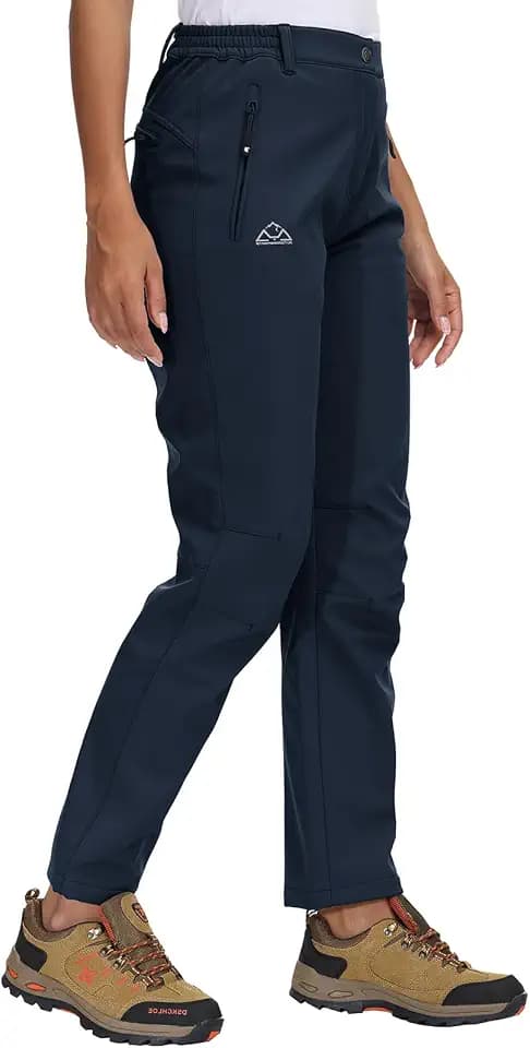 Rdruko Wasserdichte Softshellhose für Damen, Thermo-Fleece, gefüttert, elastische Taille, lässig, Winter, warme Hose für Outdoor, Camping, Wandern, Wandern, Skifahren