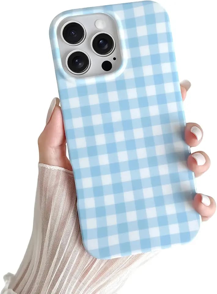 Blue Gingham Phone Case for iPhone 16 Pro Max, Shockproof TPU Cover