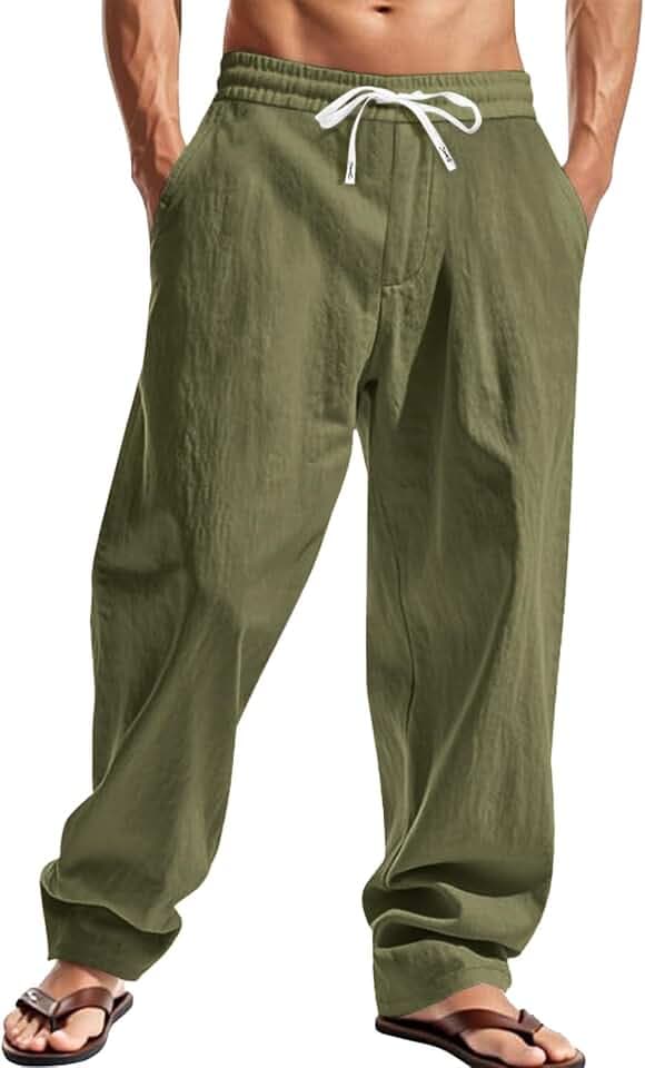 ZARLAN Men's Cotton Linen Pants Casual Breathable Summer Beach