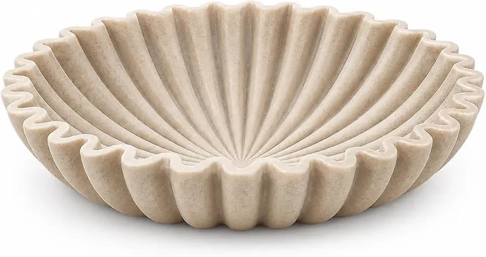 Large Decorative Bowl, Modern Handicraft Bowls for Home Decor,Handcrafted Home Decor Display bowl, Artificial Stone Beige